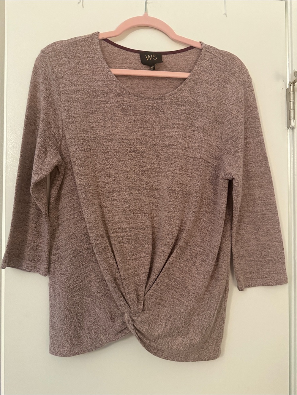 W5 Heather Mauve Twist-Front 3/4 Sleeve Top